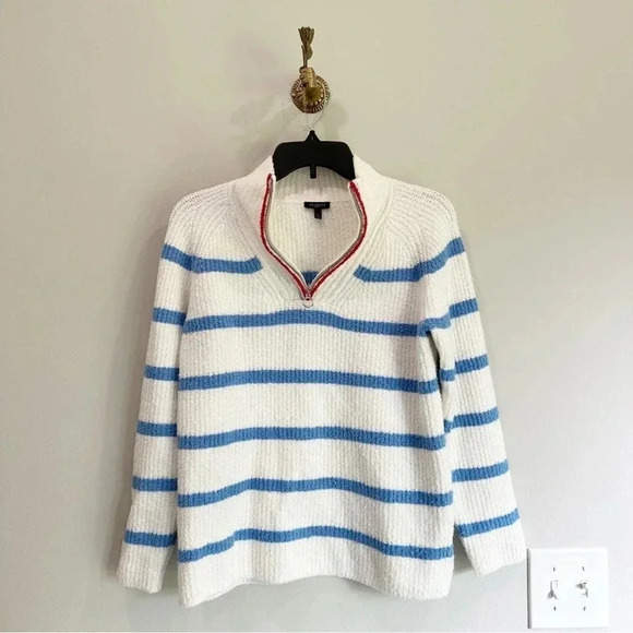 Talbots Boucle Half-Zip Pullover Breton Stripe Fuzzy Sweater Size Small Petite - Picture 6 of 7